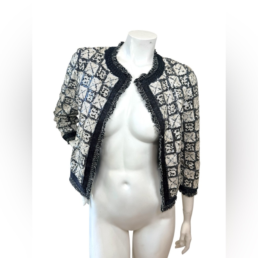 Chanel Sequin Cropped Jacket Black Ivory FR34